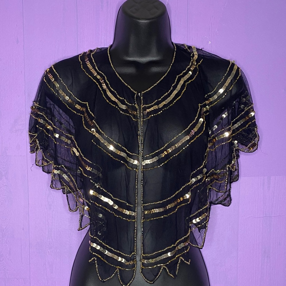 Charming Charlie’s Black and Gold Sequin Mesh Cape